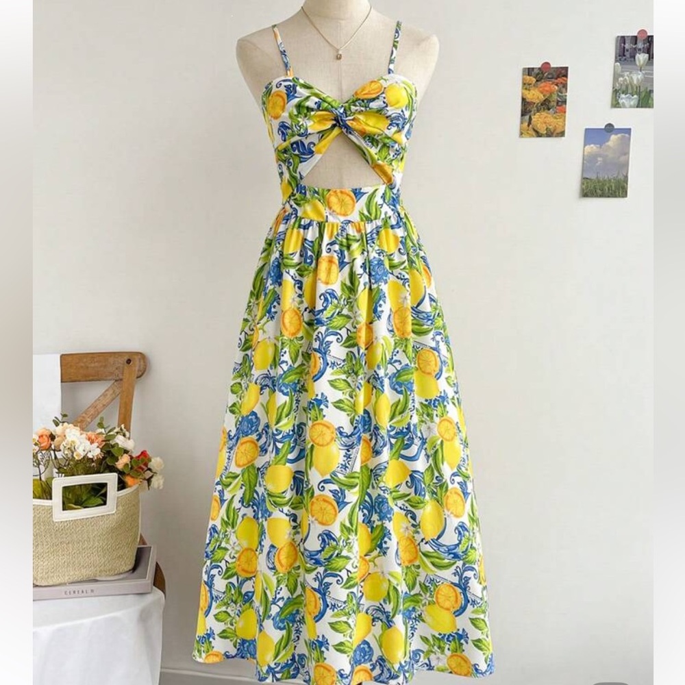 Lemon Print Cutout Maxi Dress Never Worn Size L